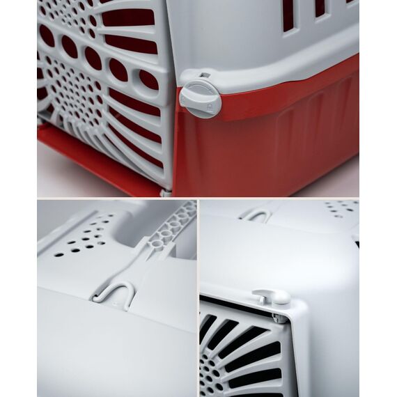 lionto Hundetransportbox aus robustem recyceltem Kunststoff, 55x36x36 cm, Transportbox mit praktischem Schließsystem & Tragegriff, auch geeignet für Katzen & Kleintiere, für Haustiere bis 15kg, rot