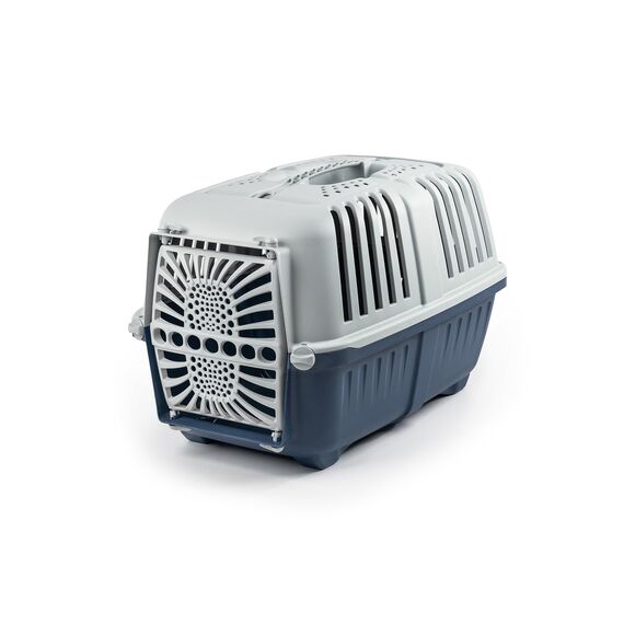 lionto Hundetransportbox aus robustem recyceltem Kunststoff, 55x36x36 cm, Transportbox mit praktischem Schließsystem & Tragegriff, auch geeignet für Katzen & Kleintiere, für Haustiere bis 15kg blau
