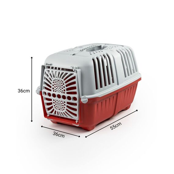 lionto Hundetransportbox aus robustem recyceltem Kunststoff, 55x36x36 cm, Transportbox mit praktischem Schließsystem & Tragegriff, auch geeignet für Katzen & Kleintiere, für Haustiere bis 15kg, rot
