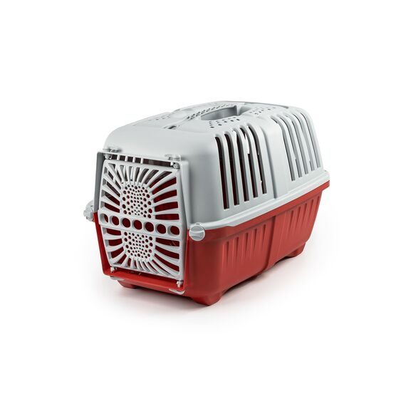 lionto Hundetransportbox aus robustem recyceltem Kunststoff, 55x36x36 cm, Transportbox mit praktischem Schließsystem & Tragegriff, auch geeignet für Katzen & Kleintiere, für Haustiere bis 15kg, rot