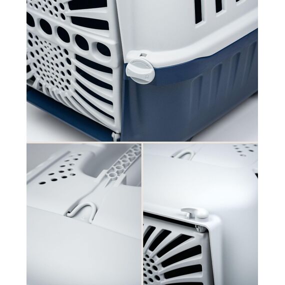 lionto Hundetransportbox aus robustem recyceltem Kunststoff, 48x31,5x33 cm, Transportbox mit praktischem Schließsystem & Tragegriff, auch geeignet für Katzen & Kleintiere, für Haustiere bis 15kg, blau