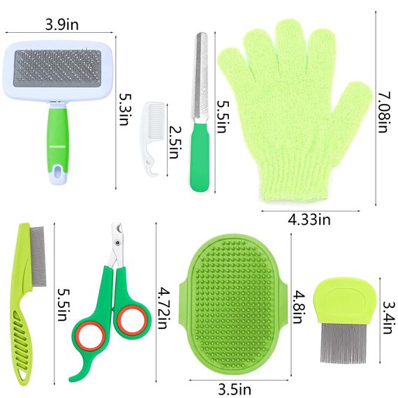 MIAOZ Kaninchen Pflege Set mit Nagelknipser und Trimmer Haustier Haarentferner Lang und Feile, Floh Kamm, Shampoo Badebürste für Hasen Welpen Kätzchen Meerschweinchen Frettchen kleine Tiere (grün)