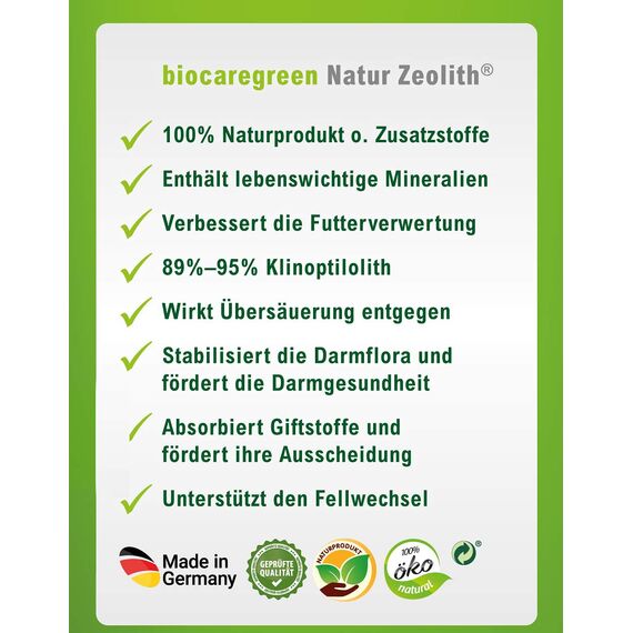 Biocaregreen Natur Zeolith Pferd | 1kg, Garantierte Vermahlung auf 50 μm | Nahrungsergänzung für Pferde