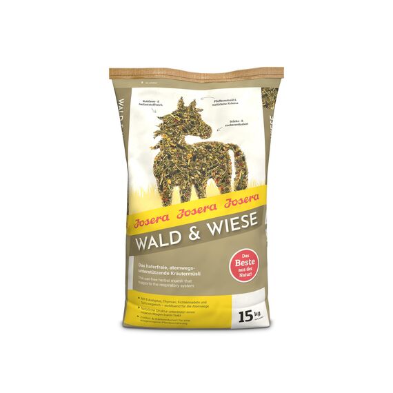 JOSERA Wald & Wiese (1 x 15 kg) | Premium Pferdefutter - das atemwegsunterstützende Kräutermüsli| haferfrei |Stärke- & zuckerreduziert | 1er Pack