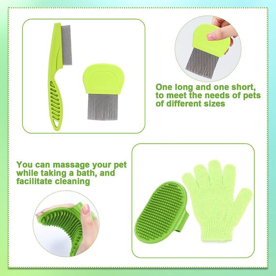 MIAOZ Kaninchen Pflege Set mit Nagelknipser und Trimmer Haustier Haarentferner Lang und Feile, Floh Kamm, Shampoo Badebürste für Hasen Welpen Kätzchen Meerschweinchen Frettchen kleine Tiere (grün)