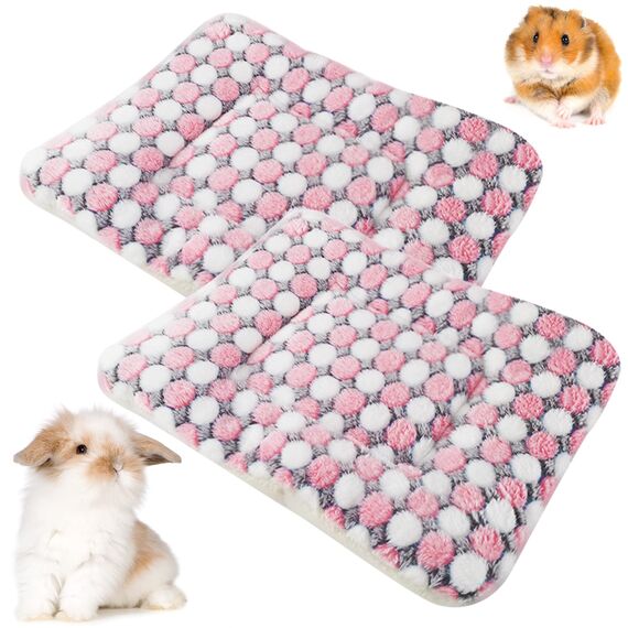 Barley Ears 2 Stück Plüschbett für Kleine Tiere, Winter Warm Flauschige Flanell Fleecedecke Bettmatte für Kätzchen, Kaninchen, Chinchilla, Eichhörnchen, Meerschweinchen (Rosa: 34 x 28 cm)