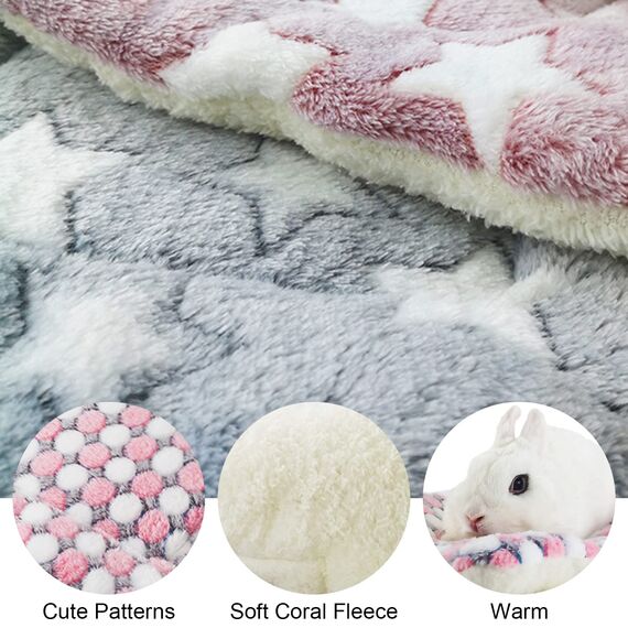 Barley Ears 2 Stück Plüschbett für Kleine Tiere, Winter Warm Flauschige Flanell Fleecedecke Bettmatte für Kätzchen, Kaninchen, Chinchilla, Eichhörnchen, Meerschweinchen (Rosa: 34 x 28 cm)
