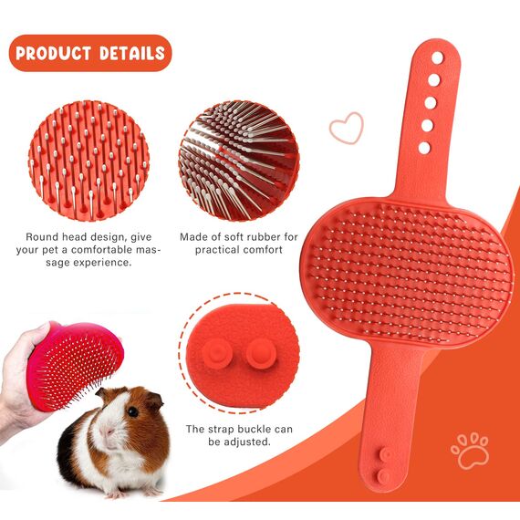 Crafterlife Kaninchen-Fellpflege-Set mit Haustierausfall Zupfbürste Nagelknipser Haustiermassage Badhandschuh Flohkamm für Hasen Welpen Kätzchen Meerschweinchen Frettchen kleine Tiere (rot, rosa)