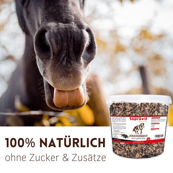 Supravit Johannisbrot 2kg – naturreines Carob Pferdefutter | getrocknete Johannisbrot-Schoten als Futterergänzung & Pferdeleckerli | ballaststoffreicher Pferdesnack für eine artgerechte Fütterung