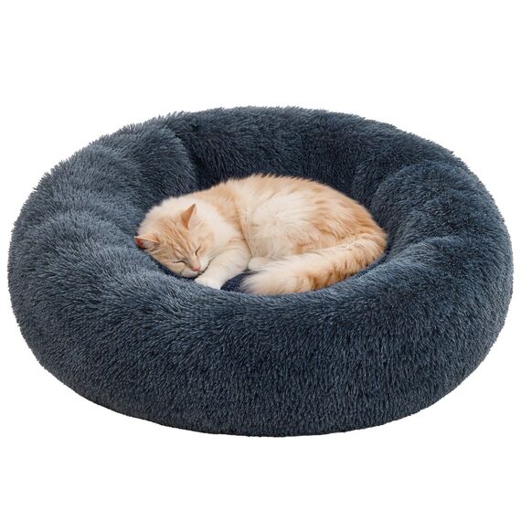 Pisi Bili Hundebett Katzenbett 50 cm Waschbar flauschig orthopädische Hundebetten große und kleine Hunde Katzenschlafplatz für Katzen Donut (Dunkelgrau 50 cm)