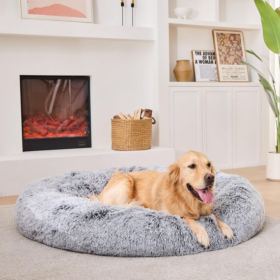Pisi Bili Hundebett Katzenbett Waschbar flauschig orthopädische Hundebetten große und kleine Hunde Katzenschlafplatz für Katzen Donut - Grau 70 cm