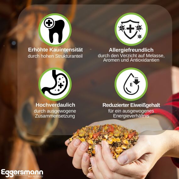 Eggersmann Natur Müsli 20 kg – Naturnahes Pferdemüsli ohne künstliche Zusatzstoffe für allergiesensible Pferde - Natürliches Eggersmann Pferdefutter