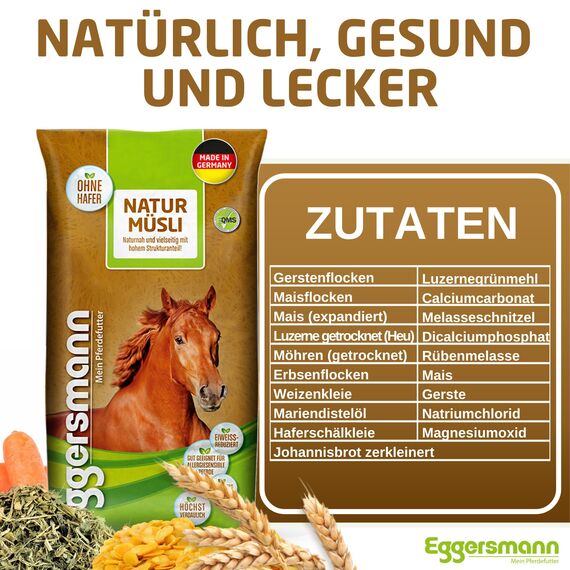 Eggersmann Natur Müsli 20 kg – Naturnahes Pferdemüsli ohne künstliche Zusatzstoffe für allergiesensible Pferde - Natürliches Eggersmann Pferdefutter