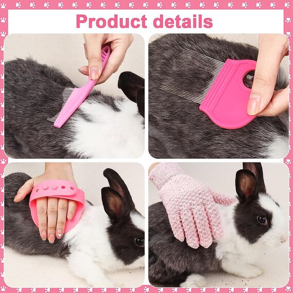 MIAOZ Kaninchen Pflege Set mit Nagelknipser und Trimmer Haustier Haarentferner Lang und Feile, Floh Kamm, Shampoo Badebürste für Hasen Welpen Kätzchen Meerschweinchen Frettchen kleine Tiere (rosa)