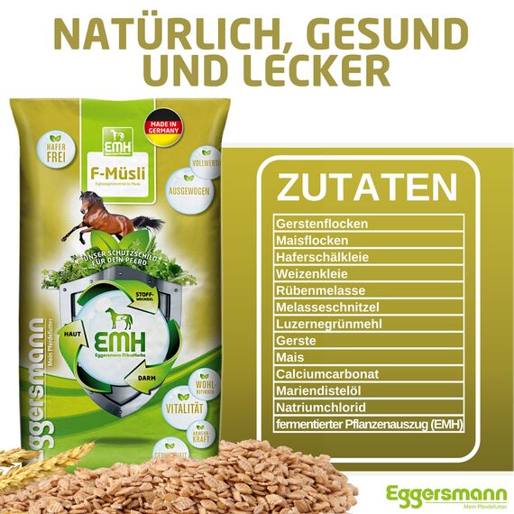 Eggersmann EMH F-Müsli - Pferdemüsli Kraftfutter ohne Hafer für Pferde - 20kg Natürliches Pferdefutter mit ausgewogenen Nährstoffen