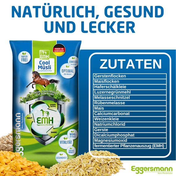 Eggersmann EMH Cool Müsli 20kg – Eiweißreduziertes Pferdemüsli Haferfrei – Zusatzfutter für Pferde und Ponys - Natürliches Pferdefutter