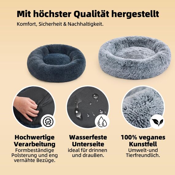 Pisi Bili Hundebett Katzenbett 50 cm Waschbar flauschig orthopädische Hundebetten große und kleine Hunde Katzenschlafplatz für Katzen Donut (Grau 50 cm)