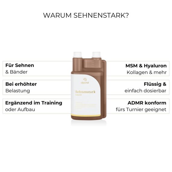 Alpurial Sehnenstark – Ergänzungsfuttermittel für Pferde – bei hoher Belastung von Sehnen & Bändern – mit MSM, Hyaluron & Kollagen – vom Tierarzt entwickelt