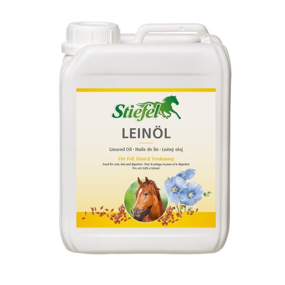 Stiefel Leinöl für Pferde, 100% naturreines Öl, kaltgepresst, kann den Fellwechsel, die Verdauung & Haut unterstützen, flüssig, 5l