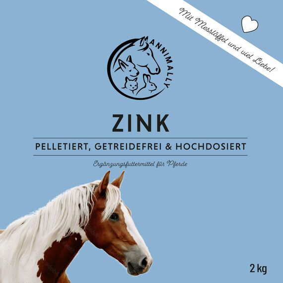 Annimally Zink für Pferde - Zink Pellets (2kg) hochdosiert mit Schwarzkümmel, Zeolith, Esparsette und Bierhefe für Haut, Haare & Hufe