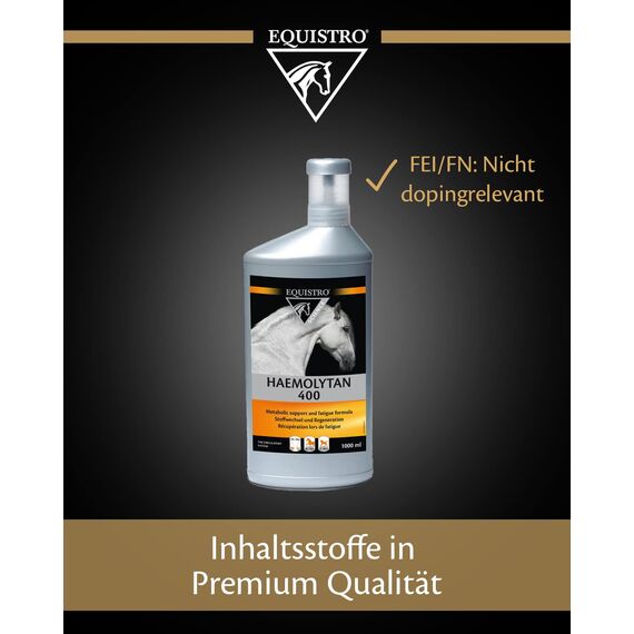 EQUISTRO® Haemolytan 400 | Ergänzungsfuttermittel für Pferde | Unterstützung der Vitalität | Kann zur Verbeserung der allgemeinen Leistungsbereitschaft beitragen | 1L