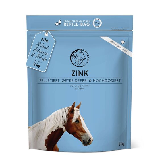 Annimally Zink für Pferde - Zink Pellets (2kg) hochdosiert mit Schwarzkümmel, Zeolith, Esparsette und Bierhefe für Haut, Haare & Hufe