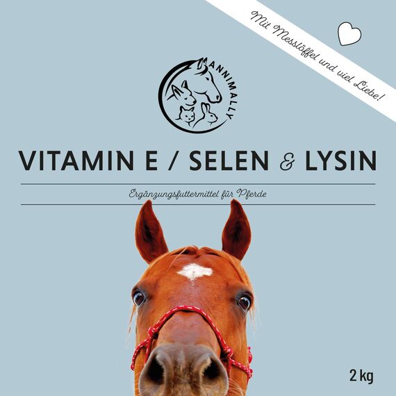 Annimally Selen, Vitamin E, Lysin Pulver für Pferde - Pferd Vitamin E, Lysin, Selen Komplex zur Unterstützung der Muskulatur & Leistung (2 kg Nachfüllpack)