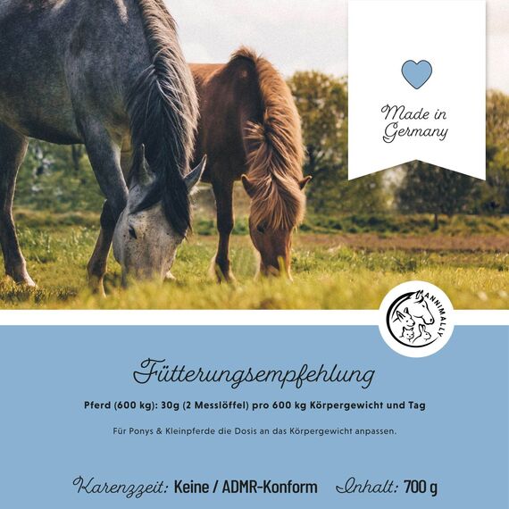 Annimally Zink für Pferde - Zink Pferd hochdosiert Pellets (700g) - Unterstützt beim Fellwechsel Pferd - Mit Schwarzkümmel, Zeolith und Bierhefe für Haut, Haare & Hufe - Spurenelemente Pferd