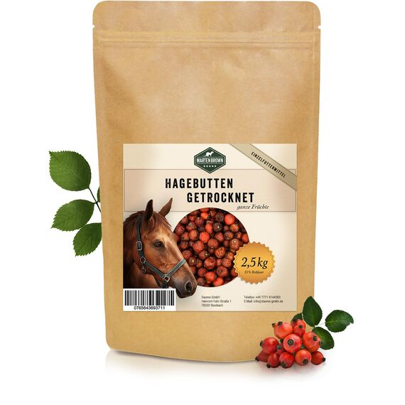 Martenbrown® Getrocknete Ganze Hagebutten 2,5kg – Natürliches Ergänzungsfutter für Pferde, Ponys und Esel – 100% Natur, Ohne Zusätze, Reich an Vitaminen