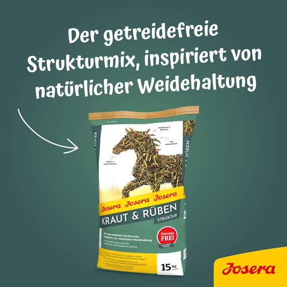 JOSERA Kraut & Rüben Struktur (1 x 15 kg) | Premium Pferdefutter | Getreidefreier Strukturmix | Stärke- & zuckerreduziert| 1er Pack
