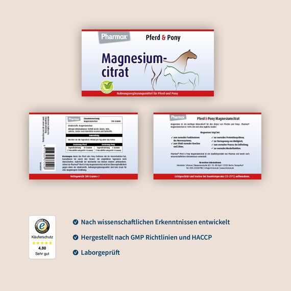 Pharmox Pferd & Pony Magnesiumcitrat (1.500 Gramm Pulver) - 100% aus reinem Magnesium ohne Zusätze - Hochdosiert - Ist gut für die Muskelfunktion - Für den Erhalt starker Knochen (Packung mit 2)