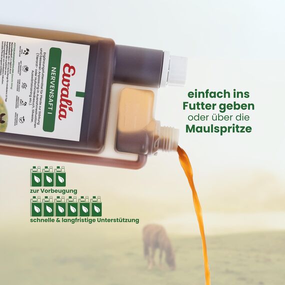 EWALIA Nervensaft I | 1 l | Ergänzungsfuttermittel für Pferde | Mit Baldrianwurzel