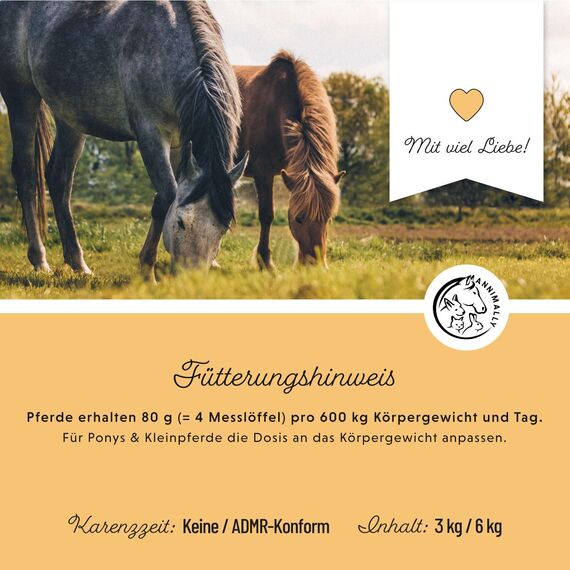 Annimally Senior Mineralfutter Pferde getreidefrei 6 kg - getreidefreies Ergänzungs Pferdefutter für Senior Pferde mit Vitaminen, Mineralstoffen und Spurenelementen, wie Zink, Selen, Omega 3 & Jod