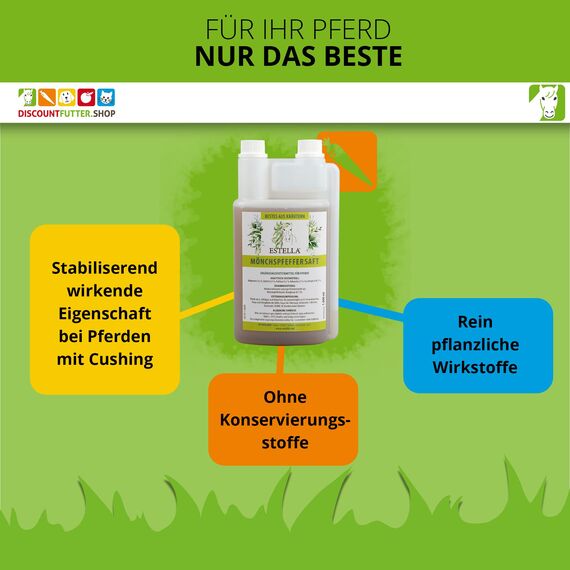 Mönchspfeffersaft für Pferde 1 Liter | stabilisiert die Stoffwechselabläufe bei Cushing-Pferden | rein pflanzliche Inhaltsstoffe |