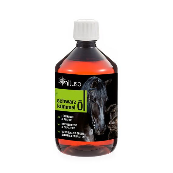 mituso Schwarzkümmelöl für Tiere, 3X 500 ml | Kaltgepresst & 100% rein | Reich an ungesättigten Fettsäuren, Biotin, Vitaminen & Mineralstoffen | Ohne künstliche Zusatzstoffe Ideal für Fellpflege
