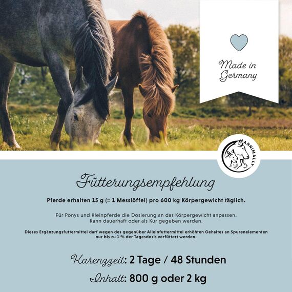 Annimally Selen, Vitamin E, Lysin Pulver für Pferde - Pferd Vitamin E, Lysin, Selen Komplex zur Unterstützung der Muskulatur & Leistung (2 kg Nachfüllpack)