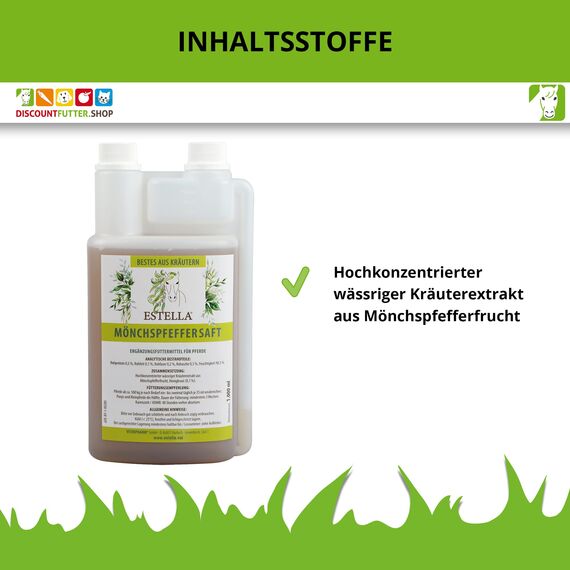 Mönchspfeffersaft für Pferde 1 Liter | stabilisiert die Stoffwechselabläufe bei Cushing-Pferden | rein pflanzliche Inhaltsstoffe |