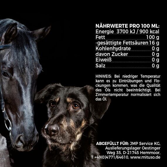 mituso Schwarzkümmelöl für Tiere, 2X 500 ml | Kaltgepresst & 100% rein | Reich an ungesättigten Fettsäuren, Biotin, Vitaminen & Mineralstoffen | Ohne künstliche Zusatzstoffe Ideal für Fellpflege