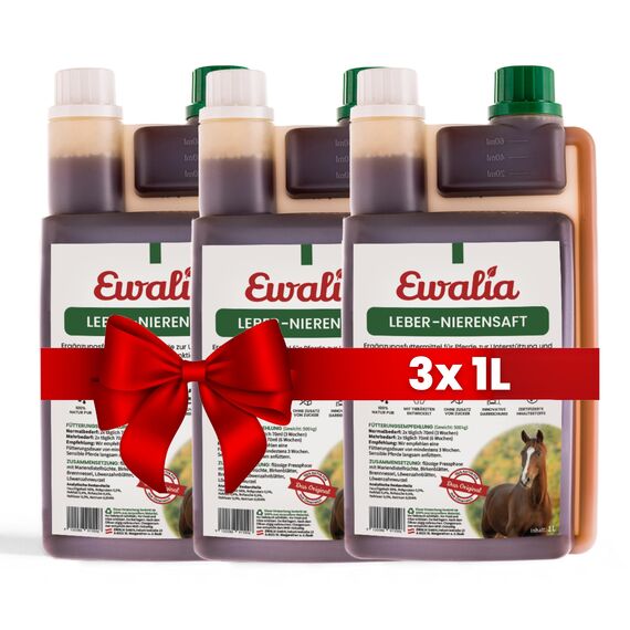 NEU! EWALIA Leber-Nierensaft - Vitalisierendes Ergänzungsfuttermittel für Pferde, Unterstützung für Leber und Nieren während des Fellwechsels, Natürliche Entgiftungshilfe, 100% Natur pur, 3x1 Liter