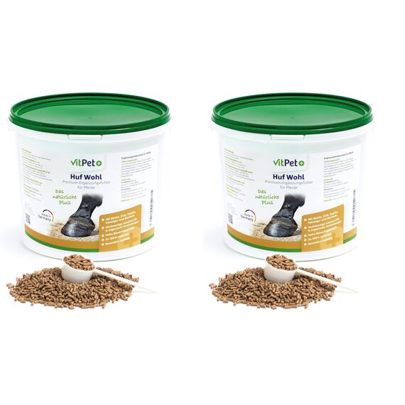 VitPet+ Huf Wohl – Spezial Mineralfutter Pferde – Mit Biotin, Zink, Kieselgur und Bierhefe – 4 kg – Zur Unterstützung des Hufwachstums – Inkl. Dosierlöffel (Packung mit 2)