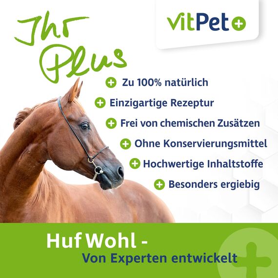 VitPet+ Huf Wohl – Spezial Mineralfutter Pferde – Mit Biotin, Zink, Kieselgur und Bierhefe – 4 kg – Zur Unterstützung des Hufwachstums – Inkl. Dosierlöffel