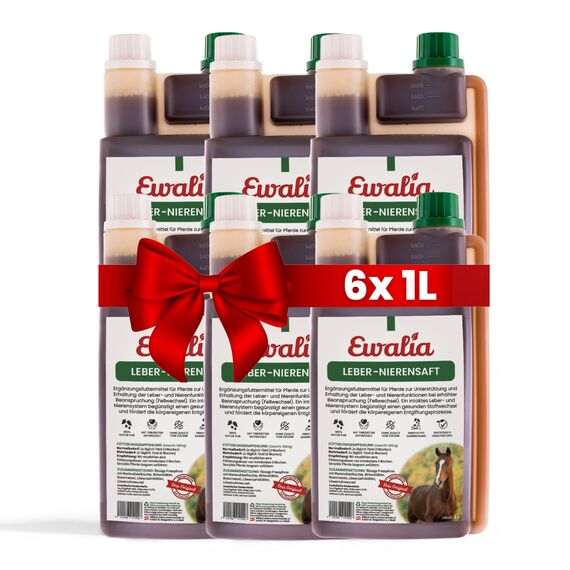 NEU! EWALIA Leber-Nierensaft - Vitalisierendes Ergänzungsfuttermittel für Pferde, Unterstützung für Leber und Nieren während des Fellwechsels, Natürliche Entgiftungshilfe, 100% Natur pur, 6x1 Liter