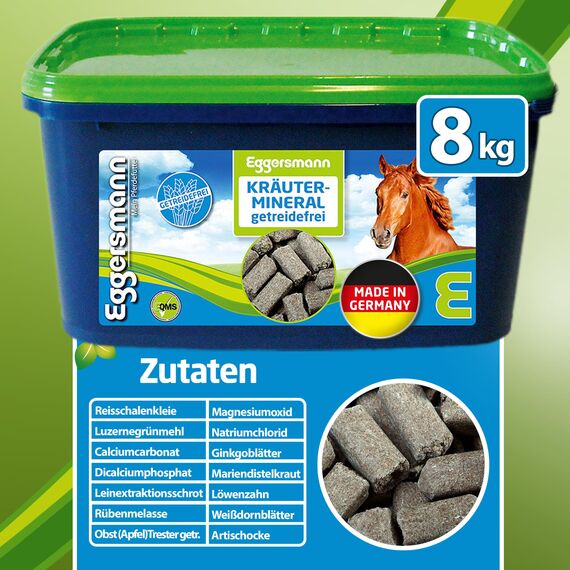 Eggersmann Mein Pferdefutter Kräutermineral getreidefrei 8 kg – Getreidefreies Mineralfutter für Pferde – Zur Unterstützung des Stoffwechsels – Für allergieempfindliche Pferde geeignet