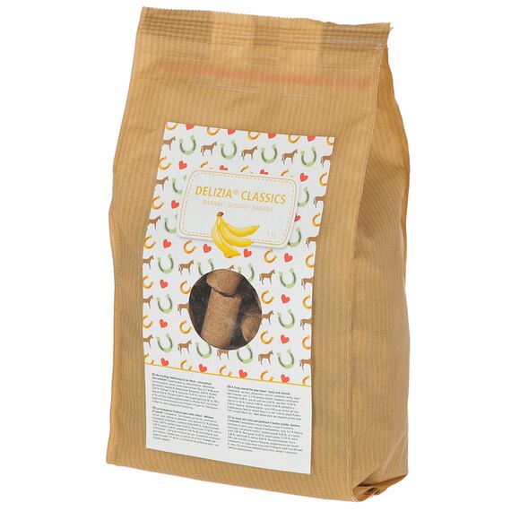 Delizia Belohnungswürfel Classic, Pferdefutter, Ergänzungsfutter, 1kg/Beutel, Banane, Pferde, Mineralstoffe, Vitamine