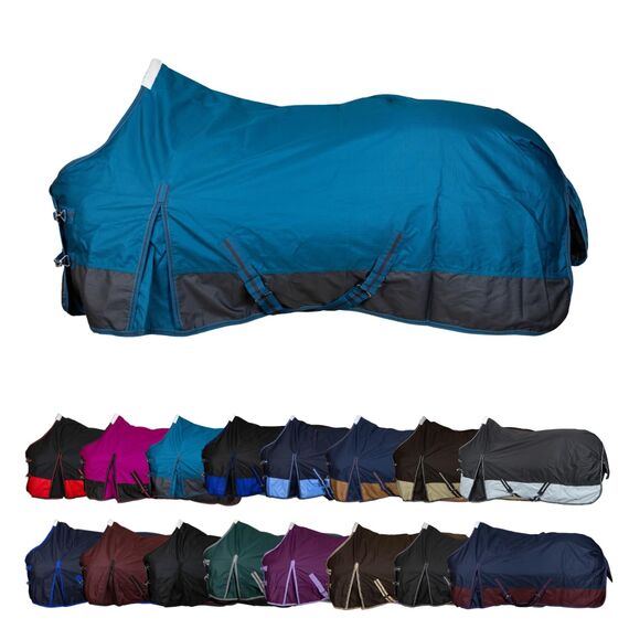 RL24 - Weidedecke 600D Basicline – Regendecke & Übergangsdecke – Wind- & wasserdichte Outdoordecke mit Innenfutter – Pferdedecke in Petrol/Graphit – 145cm (Polarfleecefutter)