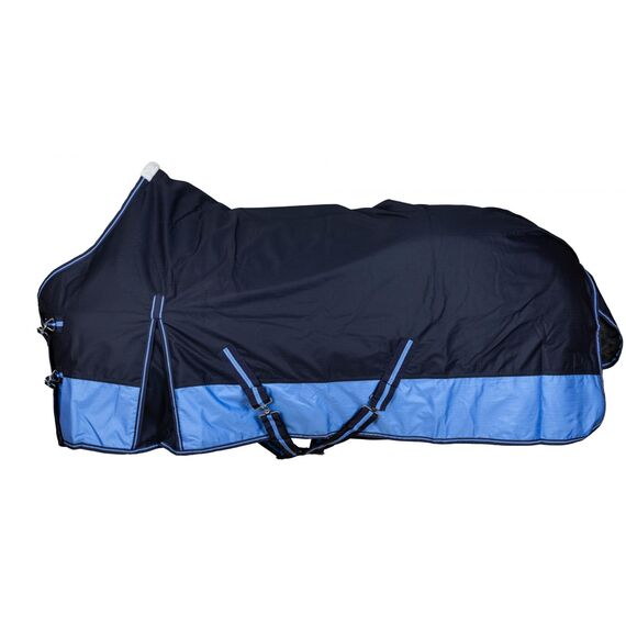 RL24 - Weidedecke 600D Basicline – Regendecke & Übergangsdecke – Wind- & wasserdichte Outdoordecke mit Innenfutter & Kreuzbegurtung – Pferdedecke in Blau/Babyblau – 125cm (Polarfleecefutter)