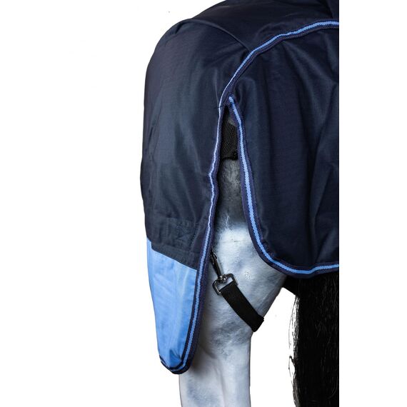 RL24 - Weidedecke 600D Basicline – Regendecke & Übergangsdecke – Wind- & wasserdichte Outdoordecke mit Innenfutter & Kreuzbegurtung – Pferdedecke in Blau/Babyblau – 125cm (Polarfleecefutter)