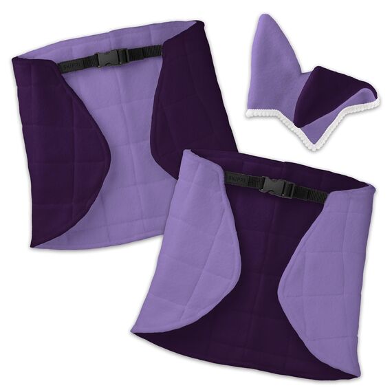 SKIPPI Wendbare Decke und Fliegenhaube für Hobby Horse – Heidekraut und Pflaume, Hobby Horse Zubehör, Zweifarbige Pferdedecke und Fliegenohren für Steckenpferd, für meisten Pferde A3 und A4