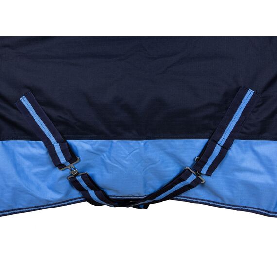 RL24 - Weidedecke 600D Basicline – Regendecke & Übergangsdecke – Wind- & wasserdichte Outdoordecke mit Innenfutter & Kreuzbegurtung – Pferdedecke in Blau/Babyblau – 135cm (Polarfleecefutter)