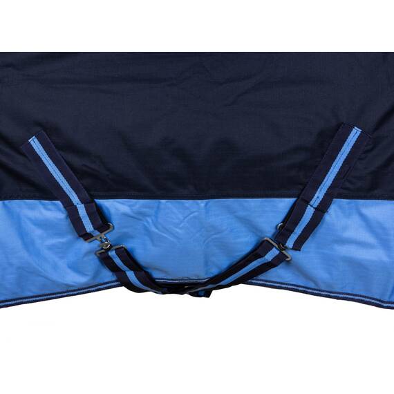 RL24 - Winterdecke Weidedecke 600D Basicline – atmungsaktive, Wind- & wasserdichte Outdoordecke mit Innenfutter & Kreuzbegurtung – Pferdedecke in Blau/Babyblau – 135cm (200g/m² Füllung)